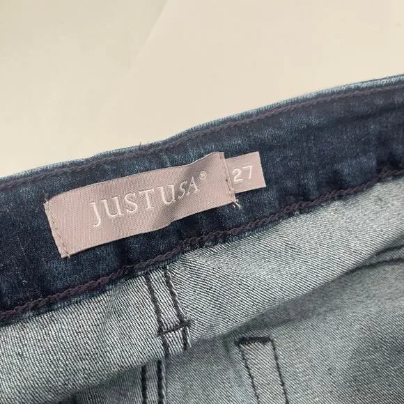JUST USA Jeans Size 27 Slim Bootcut Dark Denim NWT Frayed Hem Cotton Stretch - Picture 5 of 13